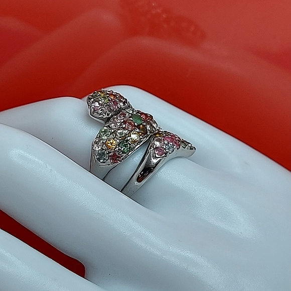 Natural Tourmaline 3mm 14K White Gold on 925 Sterling Silver Ring Sz 6.5 - Picture 4 of 10